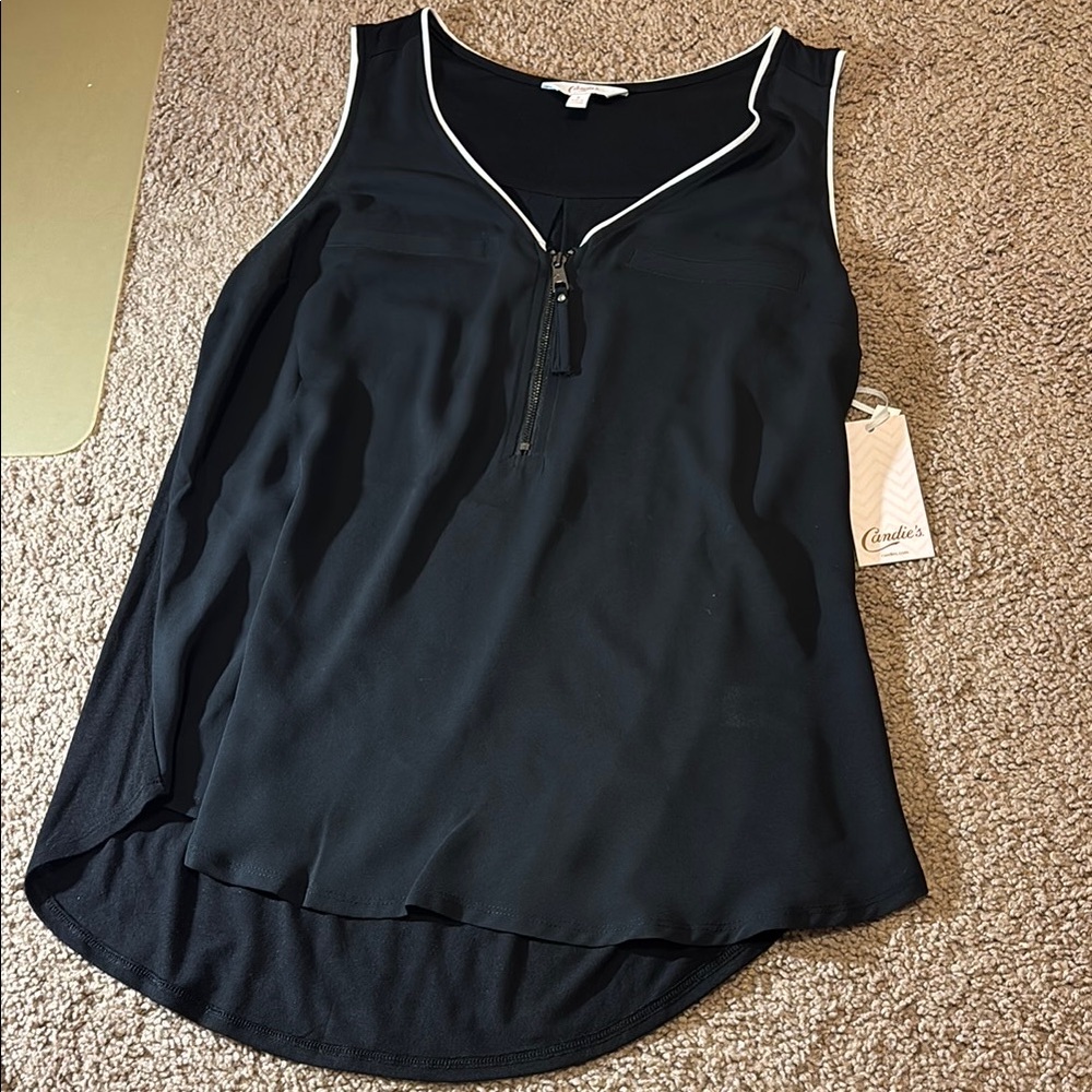 Candie's Black and White Sleeveless Tank Top with V-Neck